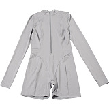 SUPER WHOLESALE |Slim Fit Zipper Long-Sleeve Solid Color Hip-Lifting Romper Shorts
