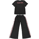 SUPER WHOLESALE | Round-neck embroidered short-sleeve T-shirt with high-waisted colorful fringe casual pants