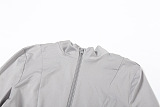 SUPER WHOLESALE |Slim Fit Zipper Long-Sleeve Solid Color Hip-Lifting Romper Shorts