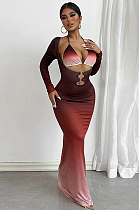 SUPER WHOLESALE |Halter Crop Top and Long-Sleeve Hollow-Out Maxi Skirt Set