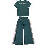 SUPER WHOLESALE | Round-neck embroidered short-sleeve T-shirt with high-waisted colorful fringe casual pants