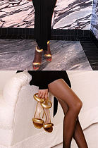 SUPER WHOLESALE | Gold Ankle Strap Thin Heel High Heels