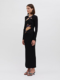 SUPER WHOLESALE | Black Long-Sleeve Cut-Out Dress with Metal Accents – Split Bodycon Dress