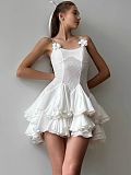 SUPER WHOLESALE |Slim Fit Sexy Sheer Spaghetti Strap Dress – Elegant Ruffle Hem Mini Dress