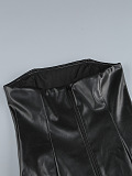 SUPER WHOLESALE | PU Leather Fashionable Strapless Lace Dress – Slim Fit Sexy Midi Dress