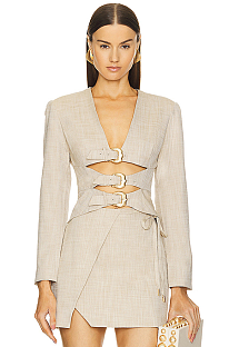 SUPER WHOLESALE |   Hollow-Out Long-Sleeve Top and Asymmetrical Tie Skirt Two-Piece Set