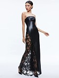 SUPER WHOLESALE | PU Leather Fashionable Strapless Lace Dress – Slim Fit Sexy Midi Dress