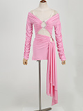 SUPER WHOLESALE | Off-Shoulder Long-Sleeve Dress with Asymmetrical Sash – Mini Dress