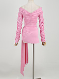 SUPER WHOLESALE | Off-Shoulder Long-Sleeve Dress with Asymmetrical Sash – Mini Dress