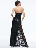SUPER WHOLESALE | PU Leather Fashionable Strapless Lace Dress – Slim Fit Sexy Midi Dress