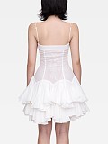 SUPER WHOLESALE |Slim Fit Sexy Sheer Spaghetti Strap Dress – Elegant Ruffle Hem Mini Dress
