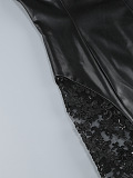 SUPER WHOLESALE | PU Leather Fashionable Strapless Lace Dress – Slim Fit Sexy Midi Dress