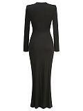 SUPER WHOLESALE | Black Long-Sleeve Cut-Out Dress with Metal Accents – Split Bodycon Dress