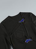 SUPER WHOLESALE | Black Long-Sleeve Cut-Out Dress with Metal Accents – Split Bodycon Dress