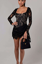 SUPER WHOLESALE | Long-Sleeve Sexy Lace Corset Dress – Autumn/Winter New Short Dress