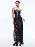 SUPER WHOLESALE | PU Leather Fashionable Strapless Lace Dress – Slim Fit Sexy Midi Dress