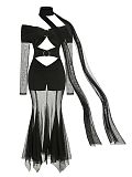 SUPER WHOLESALE | Off-Shoulder Sheer Mesh Long-Sleeve Ruched Dress – Cut-Out Floor-Length Gown
