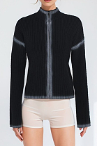 SUPER WHOLESALE | Ribbed Knit Zip-Up Sweater