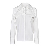SUPER WHOLESALE | Double Collar Patchwork White Shirt