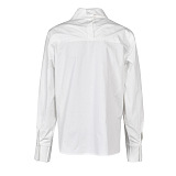 SUPER WHOLESALE | Double Collar Patchwork White Shirt