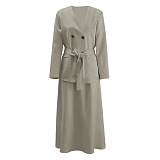 SUPER WHOLESALE | V-Neck Double-Breasted Belted Waist Blazer With Skirt