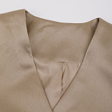 SUPER WHOLESALE | V-Neck Double-Breasted Belted Waist Blazer With Skirt