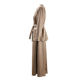 SUPER WHOLESALE | V-Neck Double-Breasted Belted Waist Blazer With Skirt