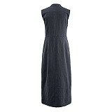 SUPER WHOLESALE | Striped V-Neck Slit Dress With Loose Blazer Two-Piece Set