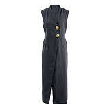 SUPER WHOLESALE | Striped V-Neck Slit Dress With Loose Blazer Two-Piece Set