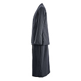 SUPER WHOLESALE | Striped V-Neck Slit Dress With Loose Blazer Two-Piece Set