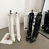 SUPER WHOLESALE | High-Heel Studded Side-Zip Over-The-Calf Boots