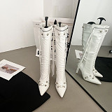SUPER WHOLESALE | High-Heel Studded Side-Zip Over-The-Calf Boots