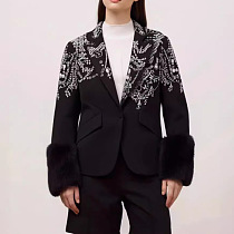 SUPER WHOLESALE | Rhinestone-Embellished Black Fuzzy Cuff Coat