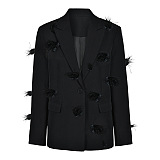 SUPER WHOLESALE |Pearl-Embellished Feather Blazer