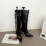 SUPER WHOLESALE | High-Heel Studded Side-Zip Over-The-Calf Boots