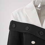 SUPER WHOLESALE | Button-Up Black-And-White Color-Block Blazer Dress