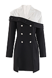 SUPER WHOLESALE | Button-Up Black-And-White Color-Block Blazer Dress