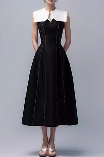 SUPER WHOLESALE | Sleeveless Black-And-White Cape Dress