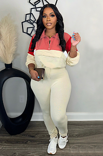 SUPER WHOLESALE | Color-Block Tracksuit With Zipper Hoodie And Leggings Two-Piece Set