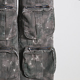 SUPER WHOLESALE | Multi-Pocket Washed High-Waist Camouflage Cargo Wide-Leg Jeans for Women