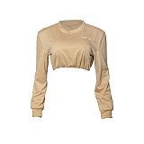 SUPER WHOLESALE |Solid Color Round-Neck Cropped Sweatshirt With Embroidered Lettering