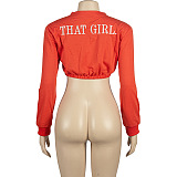 SUPER WHOLESALE |Solid Color Round-Neck Cropped Sweatshirt With Embroidered Lettering