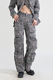 SUPER WHOLESALE | Multi-Pocket Washed High-Waist Camouflage Cargo Wide-Leg Jeans for Women