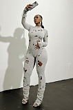 SUPER WHOLESALE | Ripped Slim Fit Knit Bodysuit in Grey