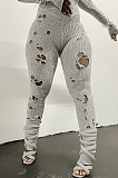 SUPER WHOLESALE | Ripped Slim Fit Knit Bodysuit in Grey