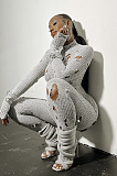 SUPER WHOLESALE | Ripped Slim Fit Knit Bodysuit in Grey
