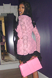 SUPER WHOLESALE | Lace Trim Patchwork Long-Sleeve Top and Skirt Set