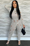 SUPER WHOLESALE | Ripped Slim Fit Knit Bodysuit in Grey