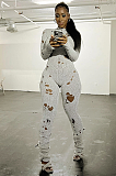 SUPER WHOLESALE | Ripped Slim Fit Knit Bodysuit in Grey