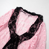 SUPER WHOLESALE | Lace Trim Patchwork Long-Sleeve Top and Skirt Set